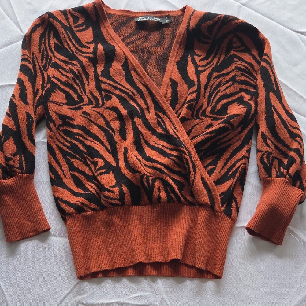 Chic V-Neck Sweater with Zebra Pattern